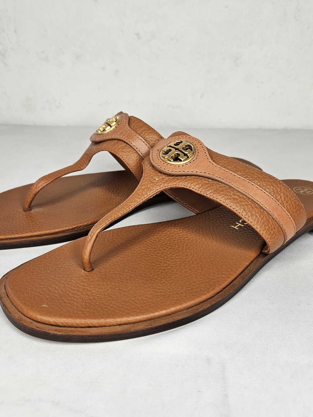Tory Burch Tan Leather Logo Thong Sandals